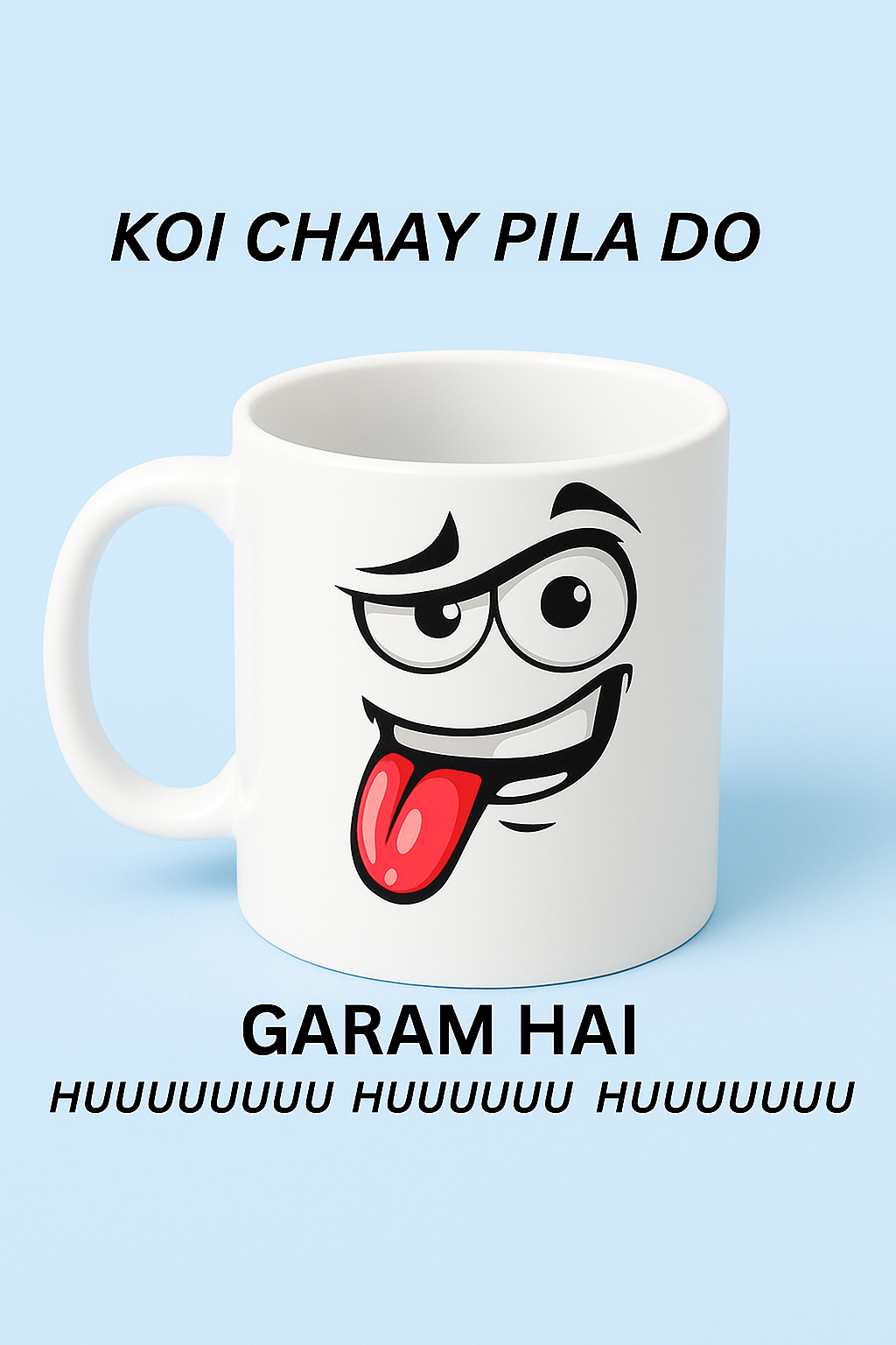 “KOI CHAAY PILA DO – GARAM HAI” Funny Printed Mug | Cool Cartoon Design | Perfect Gift for Tea Lovers 😜