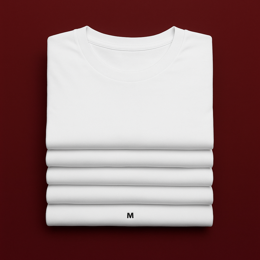 Pack of 5 plain white T-shirts made from premium