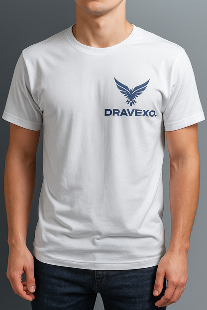 DRAVEXO &nbsp;White T-Shirt – Bold. Minimal. Impactful.