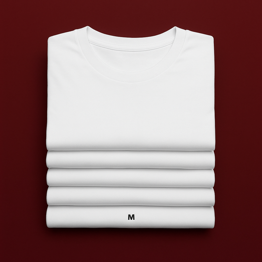 Pack of 5 plain white T-shirts made from premium